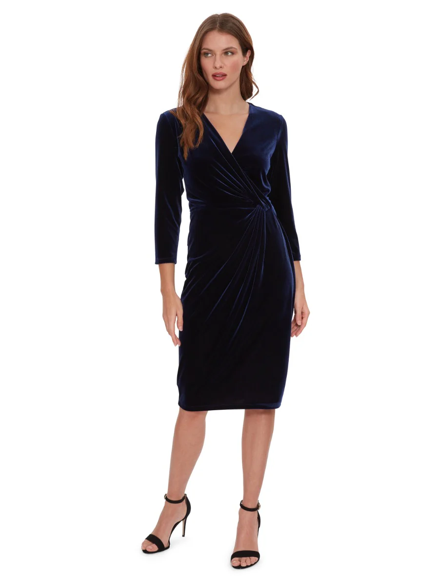 Alexxia Velvet Wrap Dress With Knot - Image 4