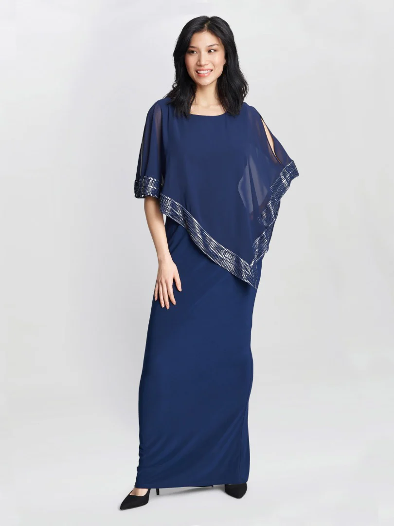 Amber Maxi Asymmetrical Cape Dress - Image 4