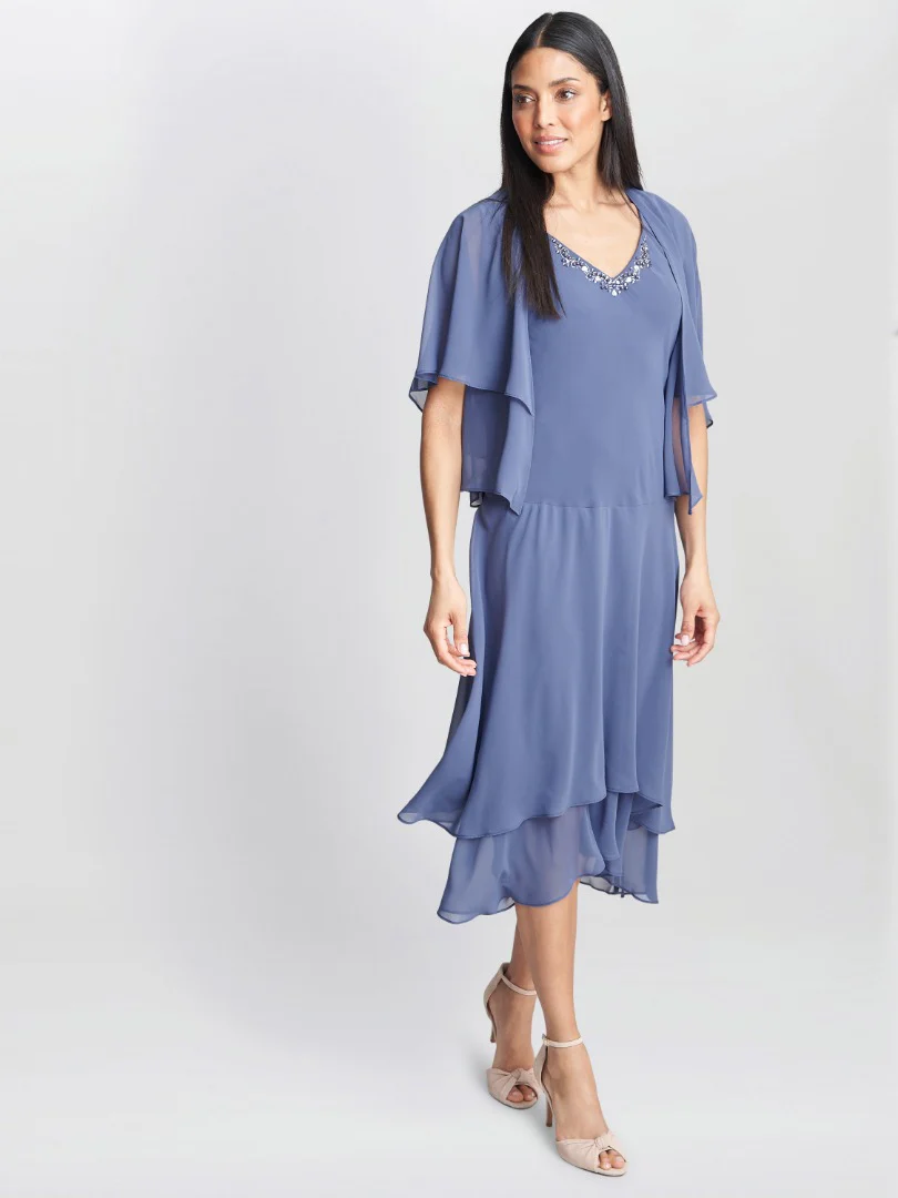 Cheryl Midi V Neck Embellished Dress And Jacket - Image 5