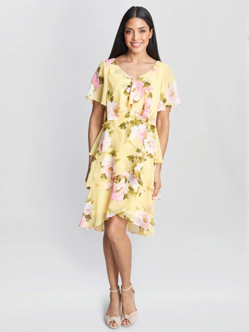 Edith Printed V Neck Tiered Dress - Image 4