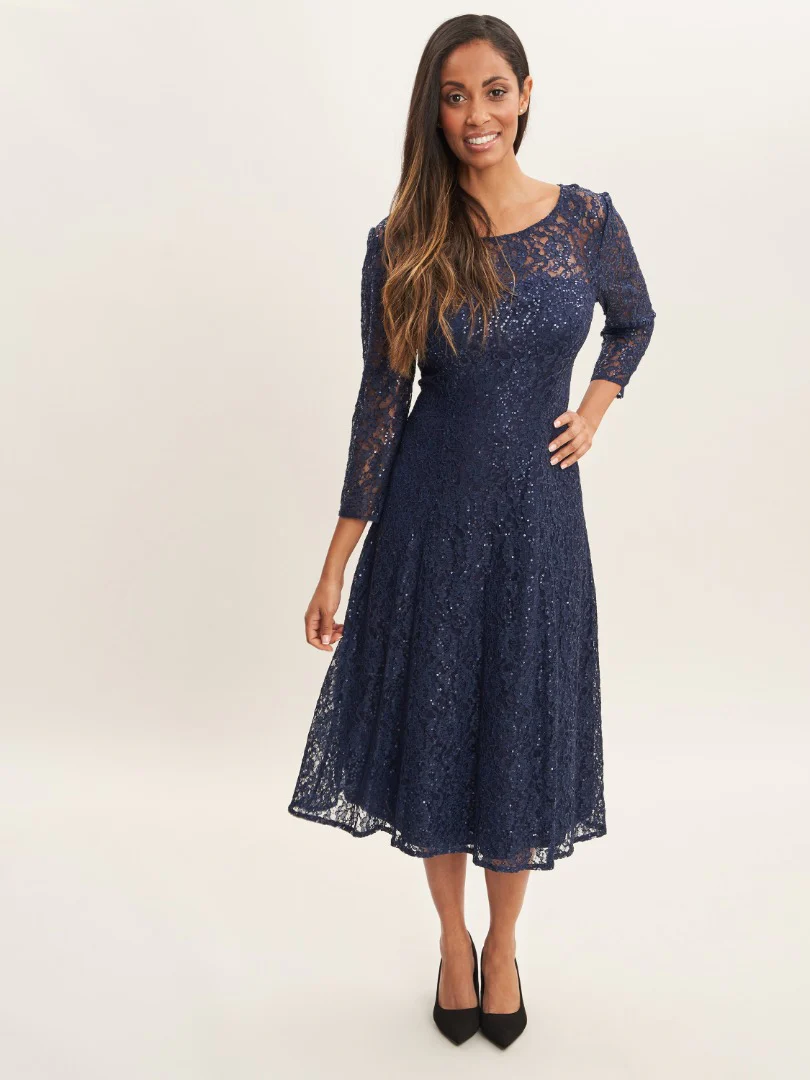 Elianna Midi-Length Sequin Lace 3/4 Sleeve Cocktail Dress - Image 4
