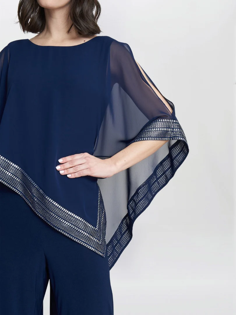 Eve Asymmetrical Cape Jumpsuit With Foil Trim - Image 3