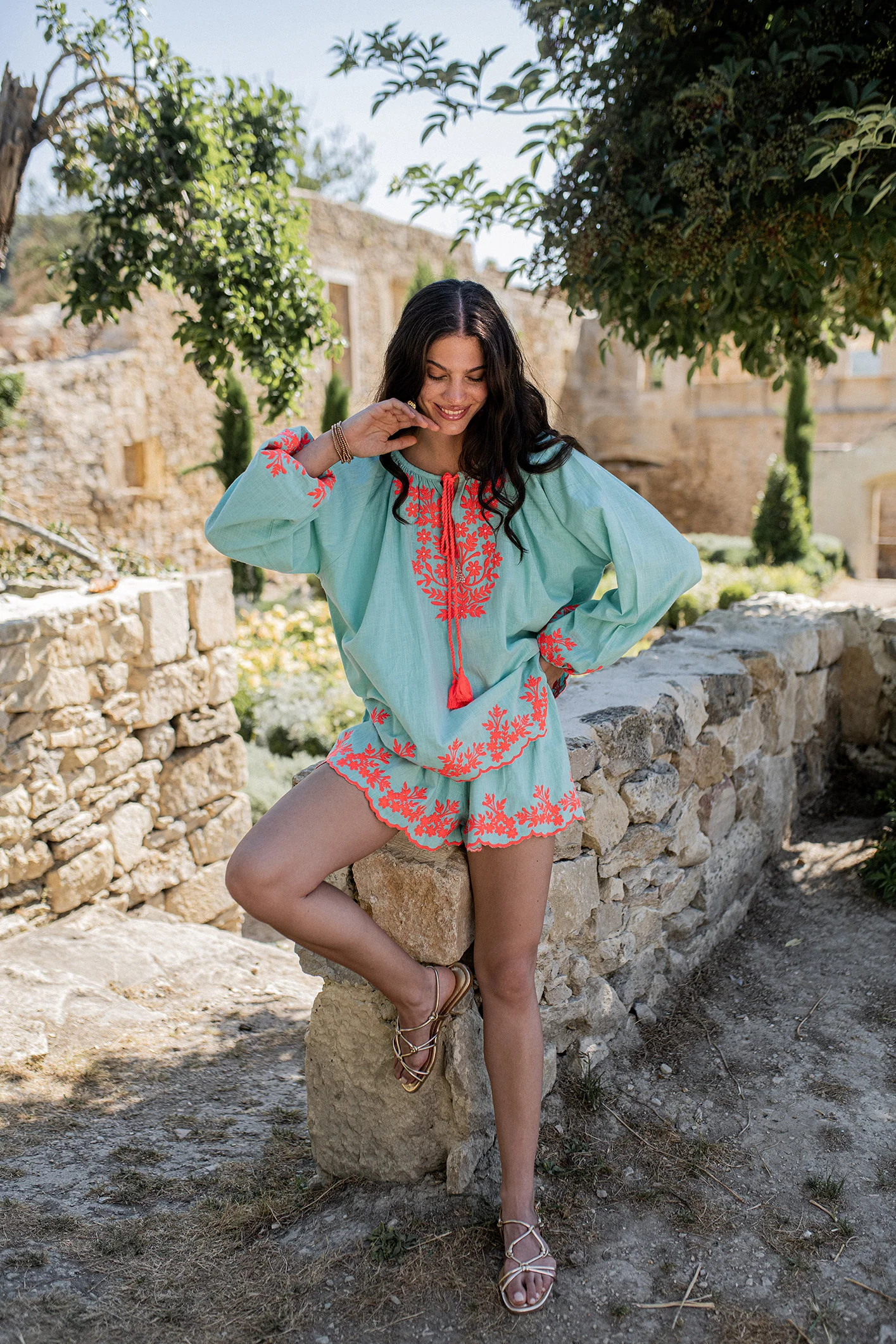 Piti Cuiti Guadalupe Aqua Blouse And Shorts Set - Image 3