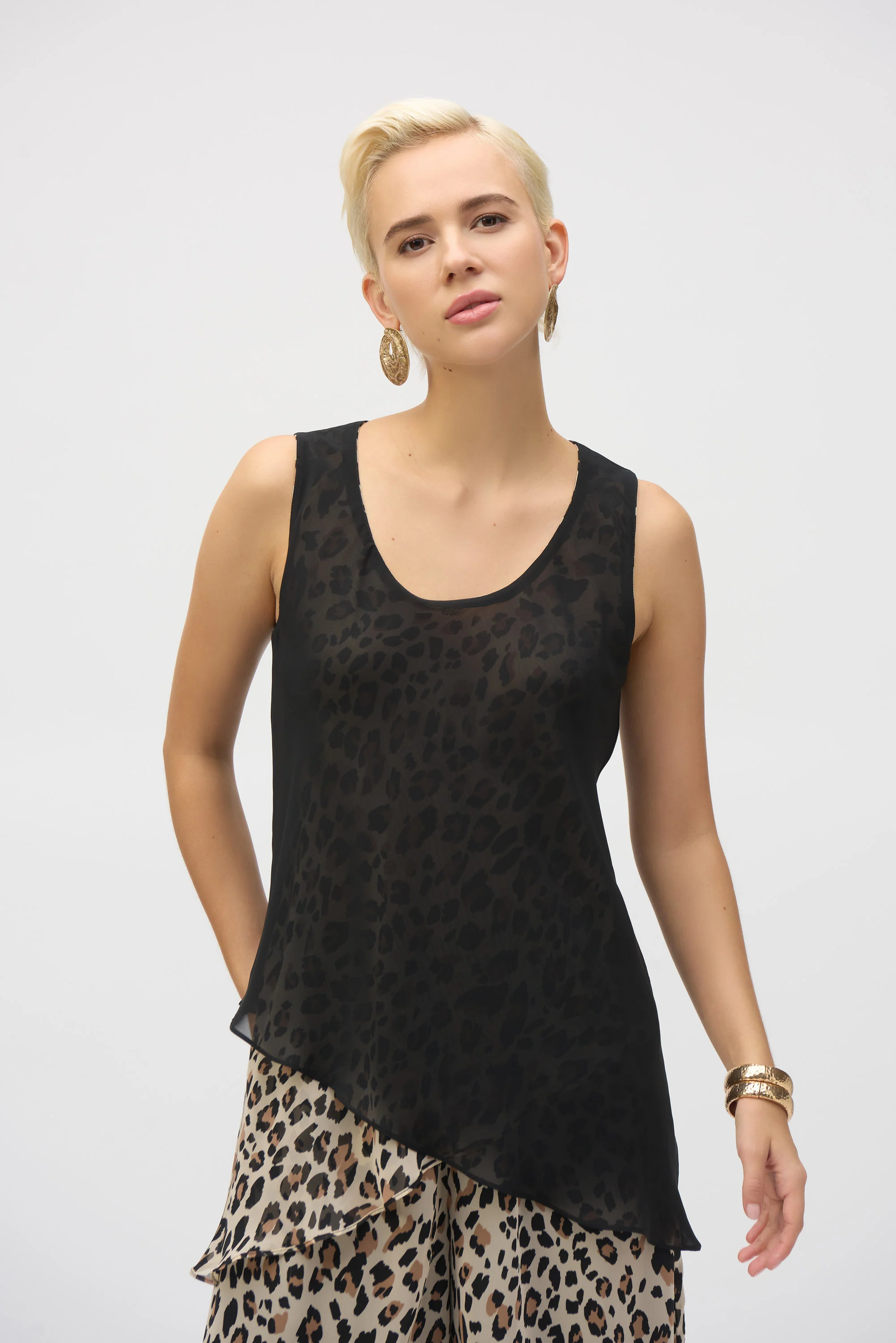 Joseph Ribkoff Chiffon Animal Print Reversible A-Line Tunic - Image 3