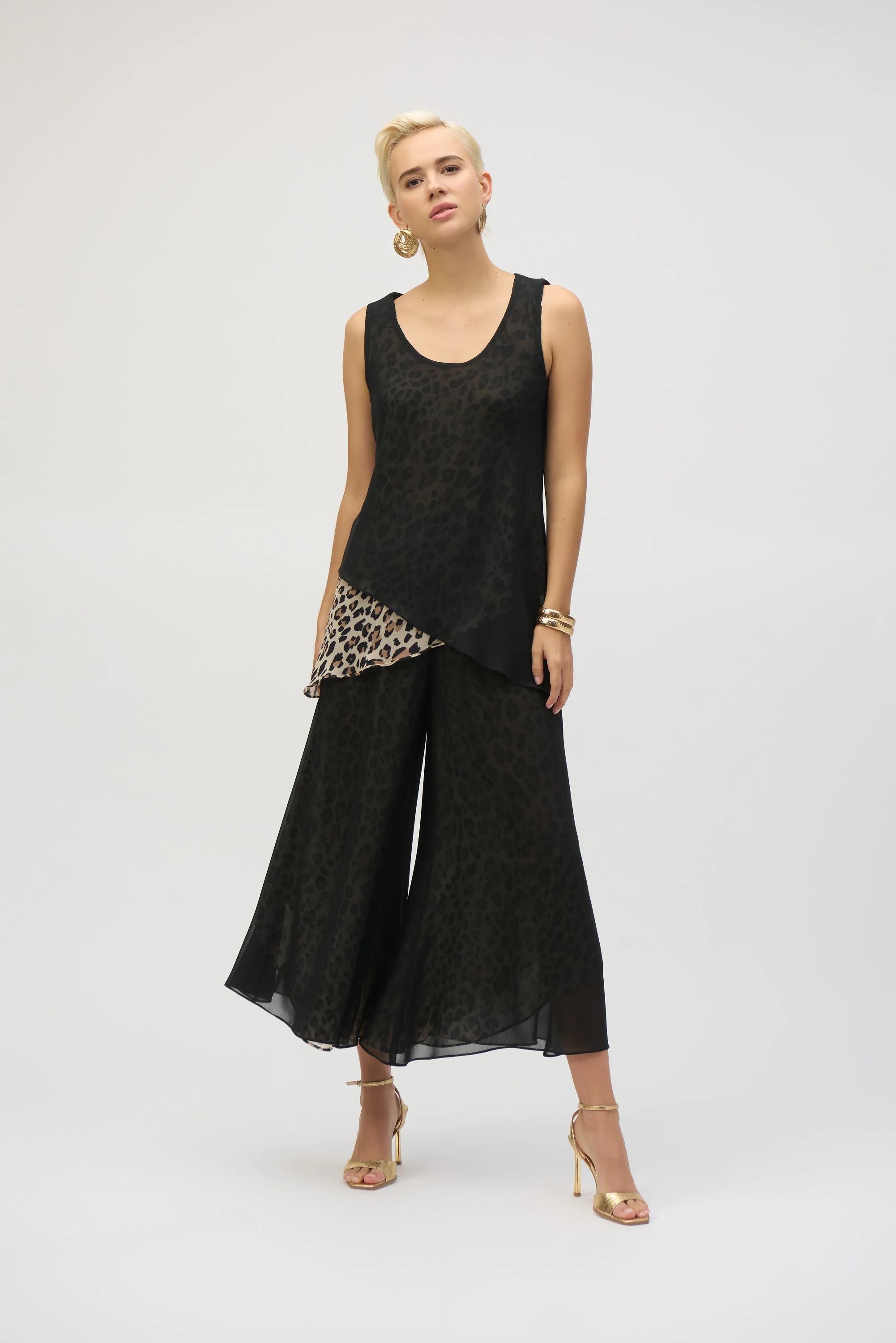 Joseph Ribkoff Chiffon Animal Print Reversible Culotte Pants - Image 6