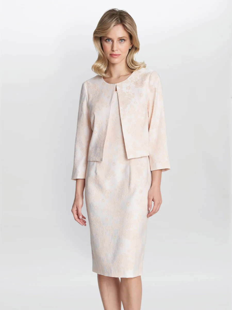 Lily Jacquard Shift Dress And Bolero With Gold Thread - Image 3