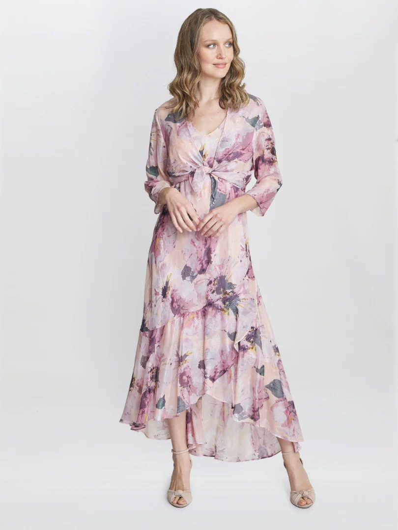 Nadia Midi Length Chiffon Printed Dress And Jacket - Image 4