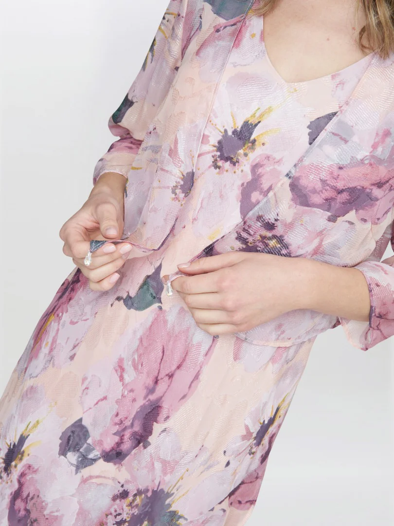 Nadia Midi Length Chiffon Printed Dress And Jacket - Image 5