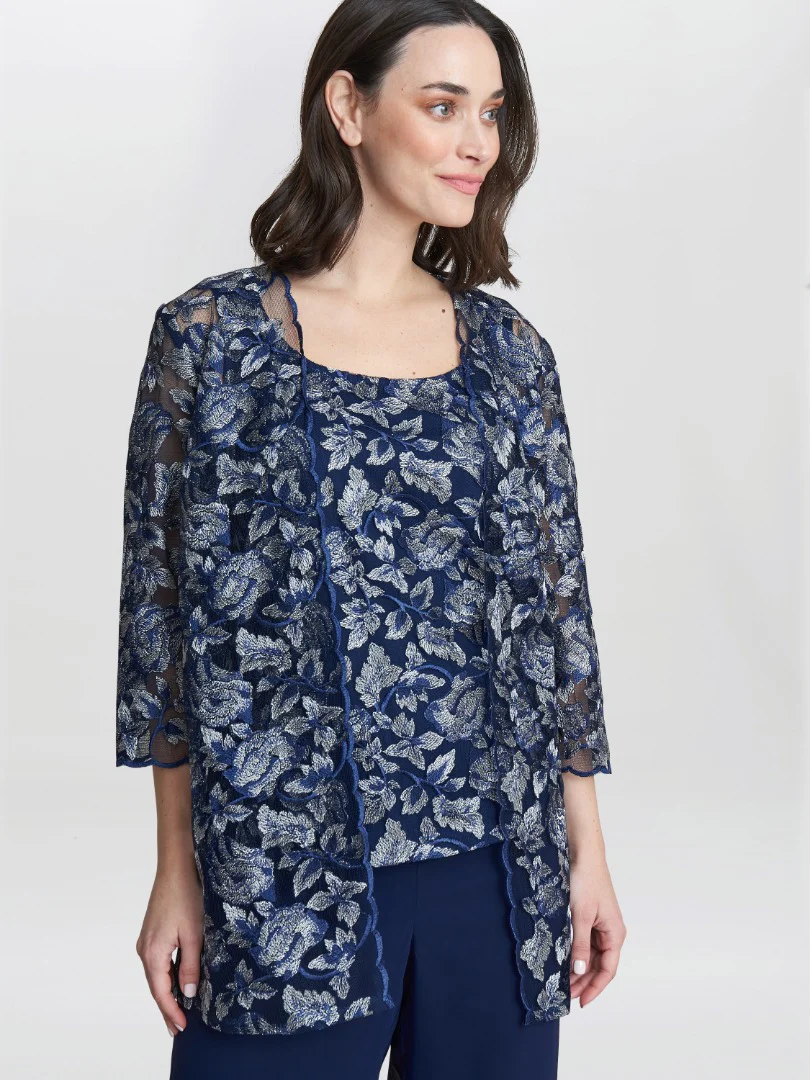 Nikki 3 Piece Trouser Suit With Embroidered Tank Top And Elongated Jacket - Image 4