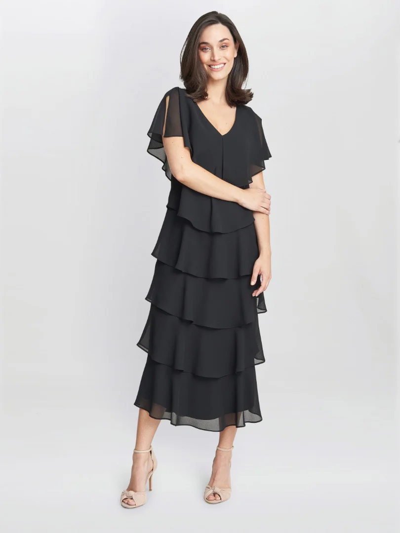 Rebecca Midi Tiered Dress With Shoulder Trim - Image 4