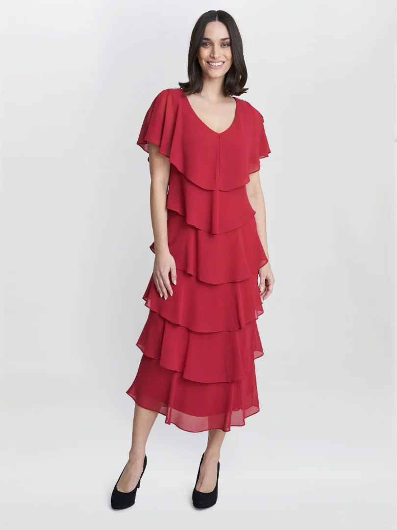 Rebecca Midi Tiered Dress With Shoulder Trim - Image 4
