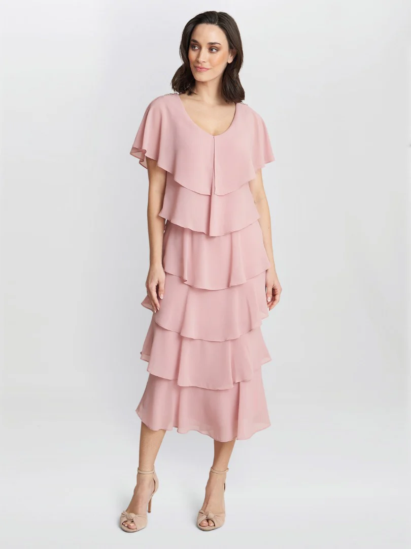 Rebecca Midi Tiered Dress With Shoulder Trim - Image 4
