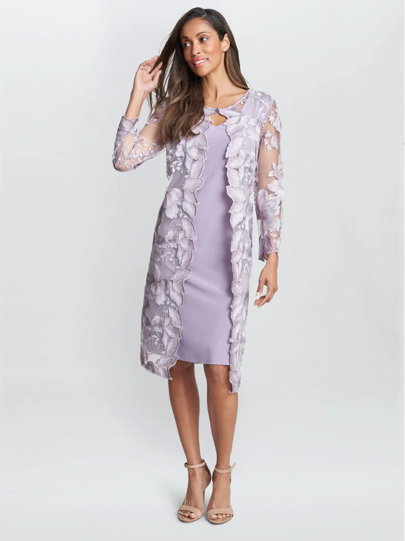 Savoy Embroidered Lace Mock Jacket With Jersey Dress - Image 4