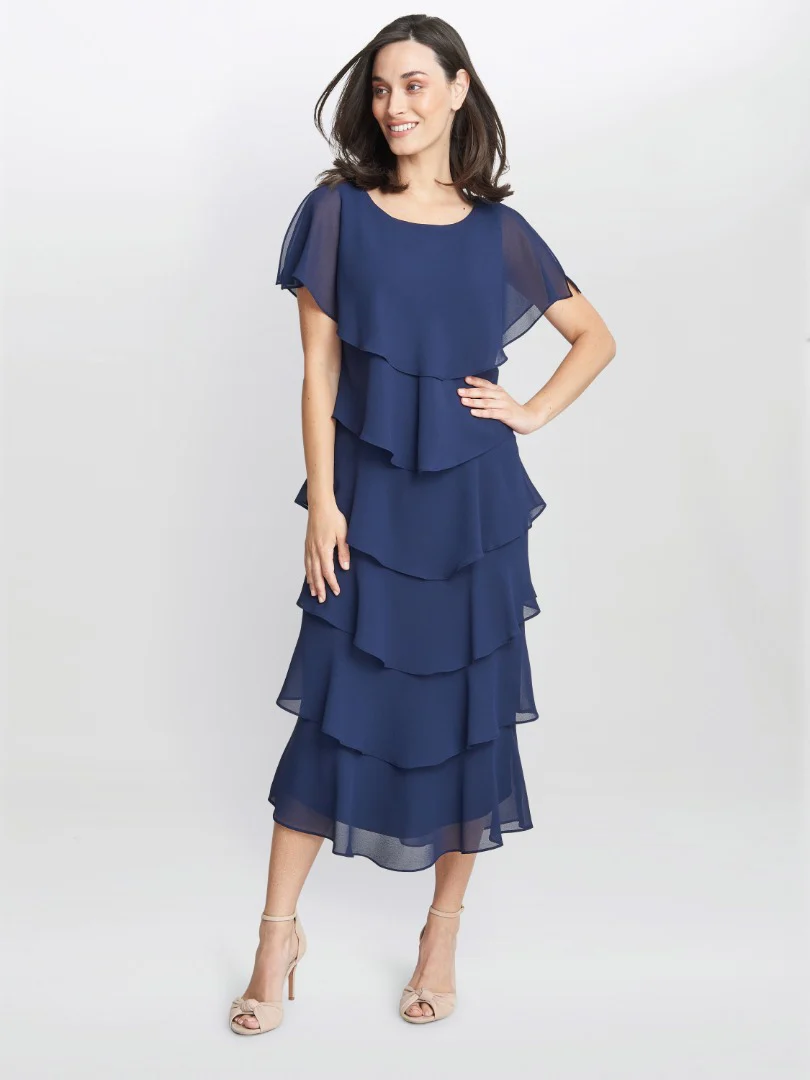 Tessa Midi Tiered Dress With Shoulder Trim - Image 4