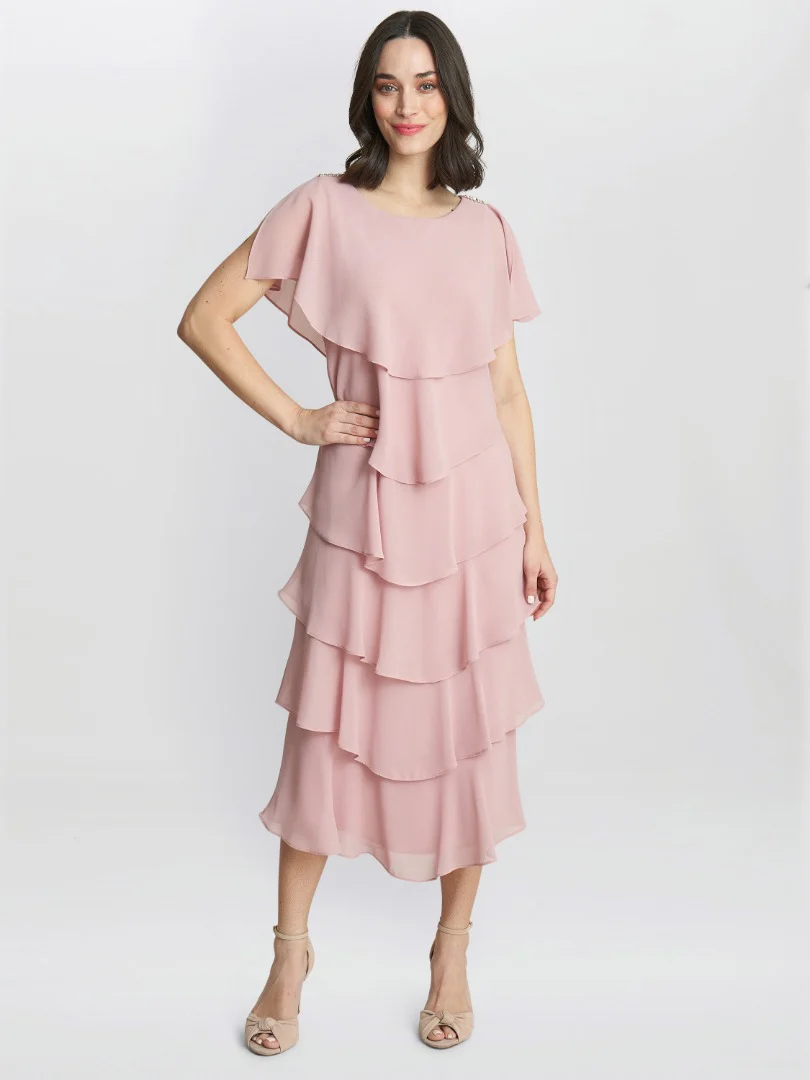 Tessa Midi Tiered Dress With Shoulder Trim - Image 4